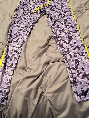 Purple Camo Track Pants with Yellow Stripe